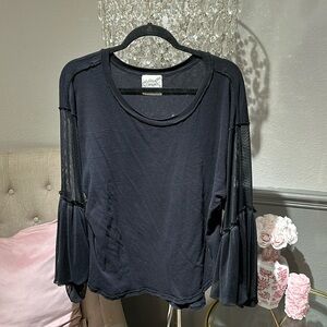 Black free people mesh long sleeve top